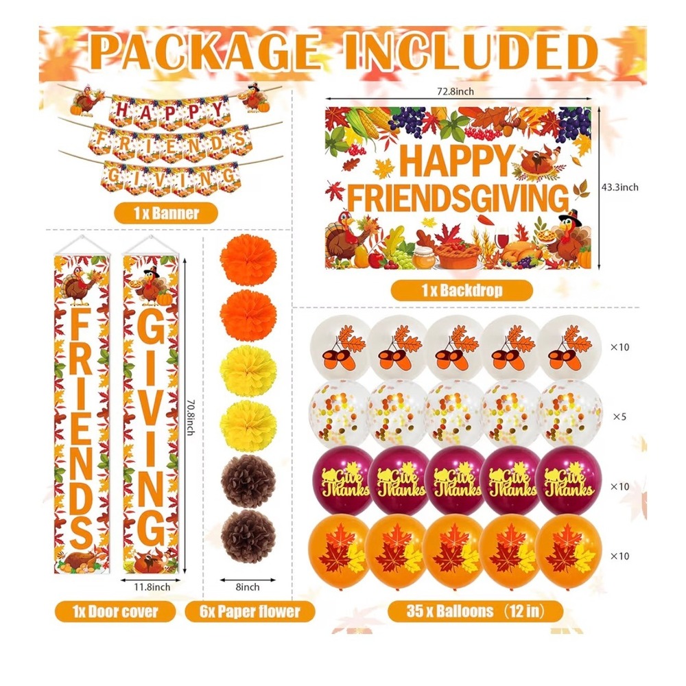 Happy Friendsgiving Party Decorations Set Backdrop Banner Balloons Fall Decor - Picture 2 of 4